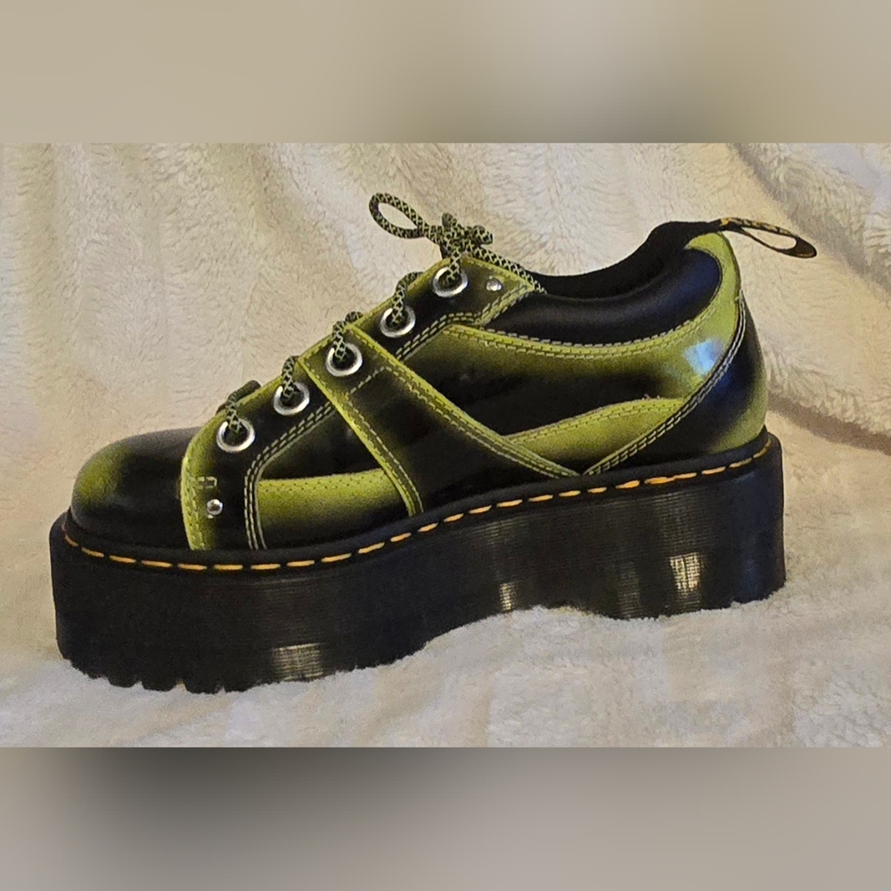 Dr. Marten 5-Eye Max Distressed Leather Platform Shoes in Lime Green Arcadia - Picture 9 of 11